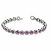 Thumbnail Image 2 of Oval Lab-Created Ruby and 0.075 CT. T.W. Diamond Bracelet in Sterling Silver - 7.5"