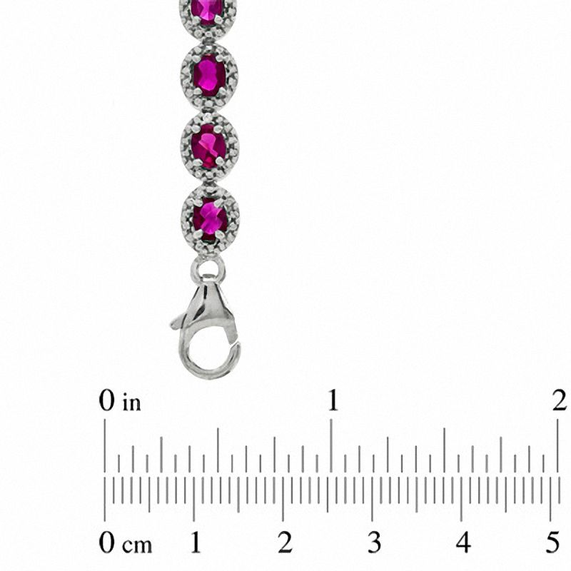 Main Image 3 of Oval Lab-Created Ruby and 0.075 CT. T.W. Diamond Bracelet in Sterling Silver - 7.5"