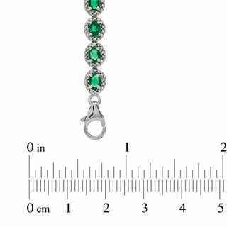 Oval Lab-Created Emerald and 0.075 CT. T.W. Diamond Bracelet in Sterling Silver - 7.5"