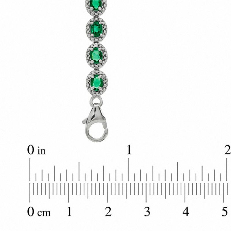Main Image 3 of Oval Lab-Created Emerald and 0.075 CT. T.W. Diamond Bracelet in Sterling Silver - 7.5"