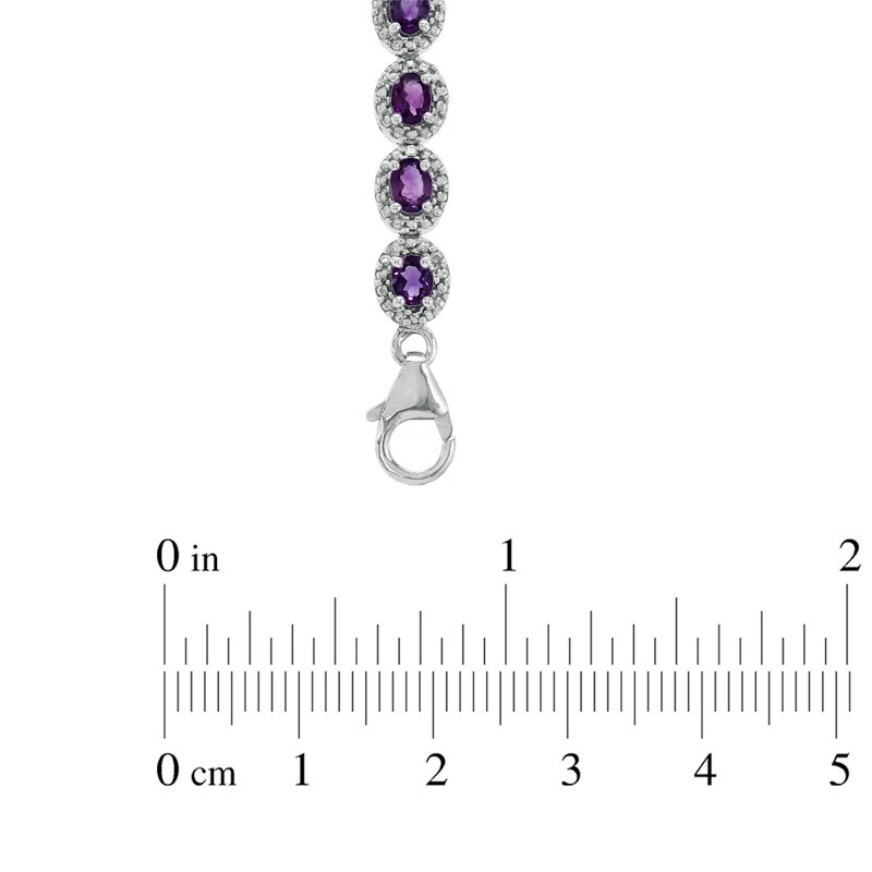 Main Image 3 of Oval Amethyst and 0.075 CT. T.W. Diamond Bracelet in Sterling Silver - 7.5"