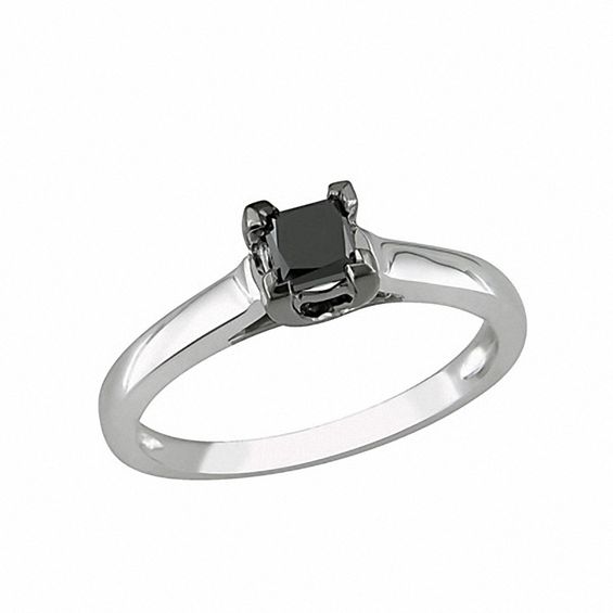 0.50 CT. Princess-Cut Black Diamond Solitaire Engagement Ring in 10K White Gold