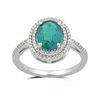 Thumbnail Image 1 of Oval Lab-Created Emerald and 0.12 CT. T.W. Diamond Ring in 10K White Gold