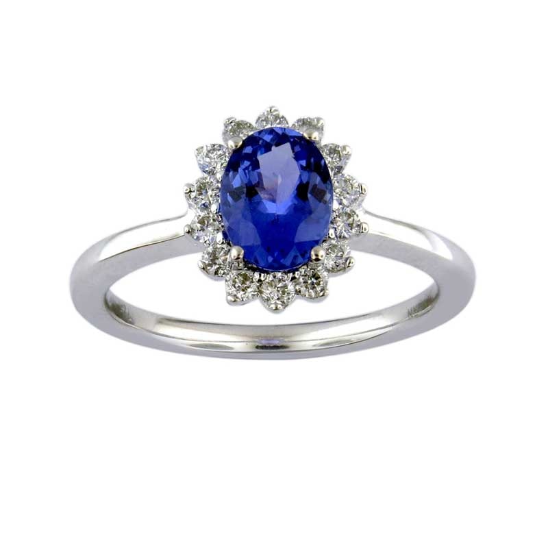 Oval Tanzanite and 0.25 CT. T.W. Diamond Ring in 10K White Gold|Peoples Jewellers