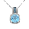 Thumbnail Image 0 of 7.0mm Cushion-Cut Blue Topaz and 0.13 CT. T.W. Enhanced Blue and White Diamond Pendant in 10K White Gold