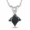 Thumbnail Image 0 of 1.00 CT. Black Princess-Cut Diamond Solitaire Pendant in 10K White Gold - 17"
