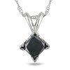 Thumbnail Image 1 of 1.00 CT. Black Princess-Cut Diamond Solitaire Pendant in 10K White Gold - 17"