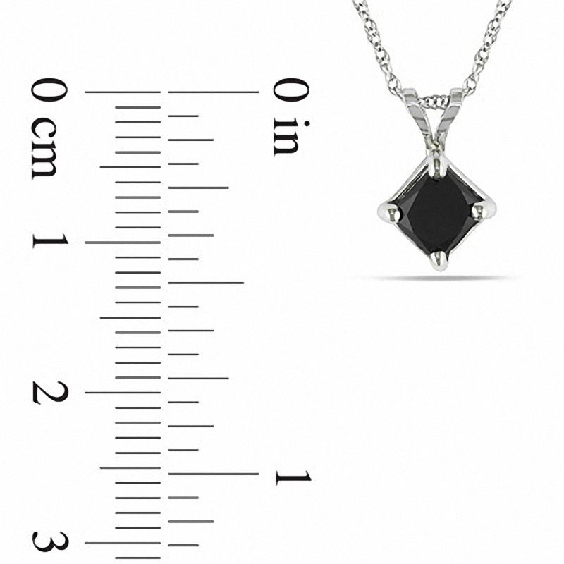 1.00 CT. Black Princess-Cut Diamond Solitaire Pendant in 10K White Gold - 17"