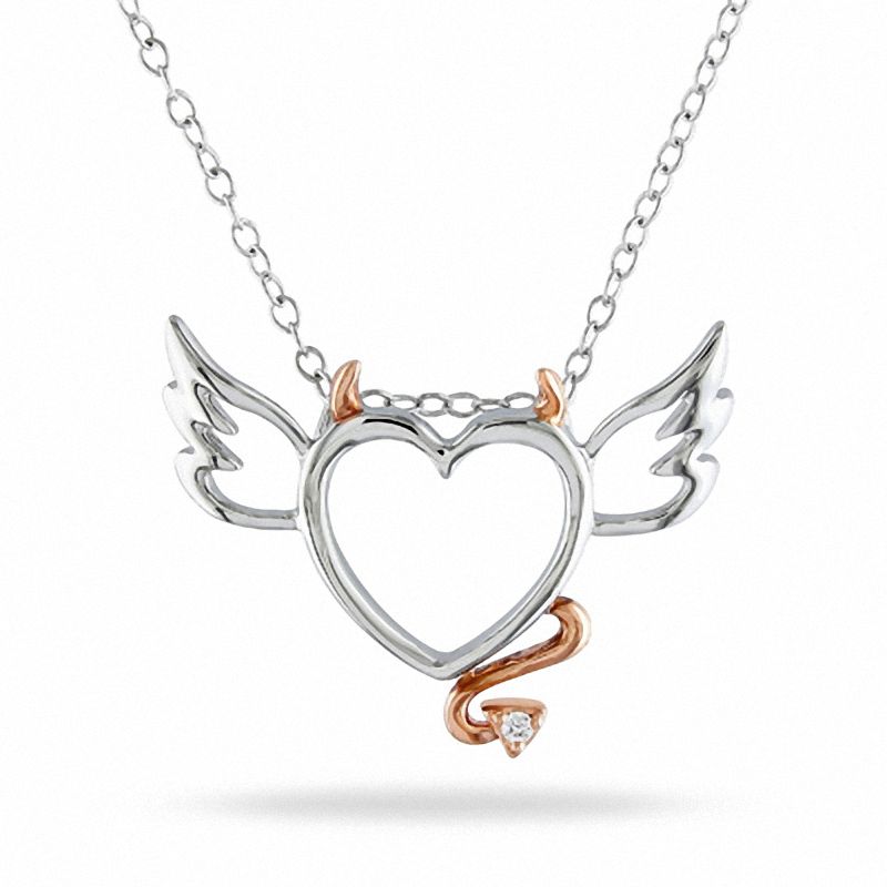 Diamond Accent Devil Heart with Wings Pendant in Sterling Silver
