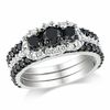 Thumbnail Image 1 of 2.00 CT. T.W. Enhanced Black and White Diamond Striped Bridal Set in 10K White Gold