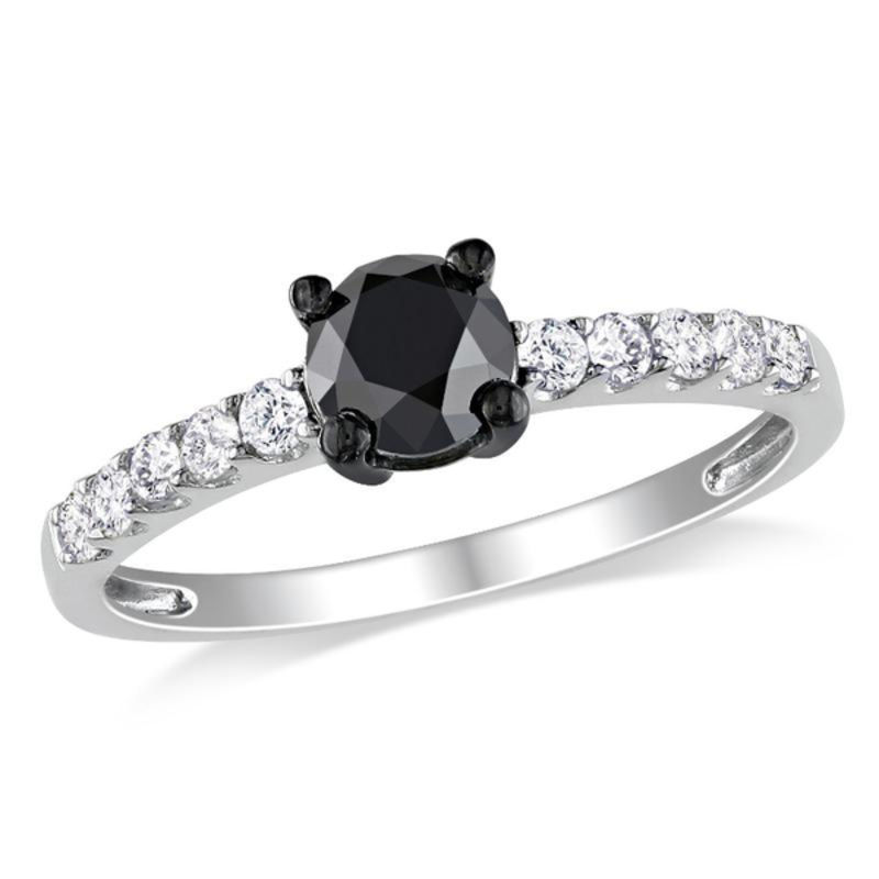 1.00 CT. T.W. Black and White Diamond Engagement Ring in 10K White Gold