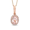 Thumbnail Image 0 of Oval Morganite and 0.09 CT. T.W. Diamond Frame Pendant in 10K Rose Gold