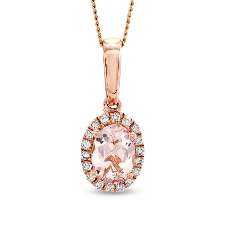 Oval Morganite and 0.09 CT. T.W. Diamond Frame Pendant in 10K Rose Gold
