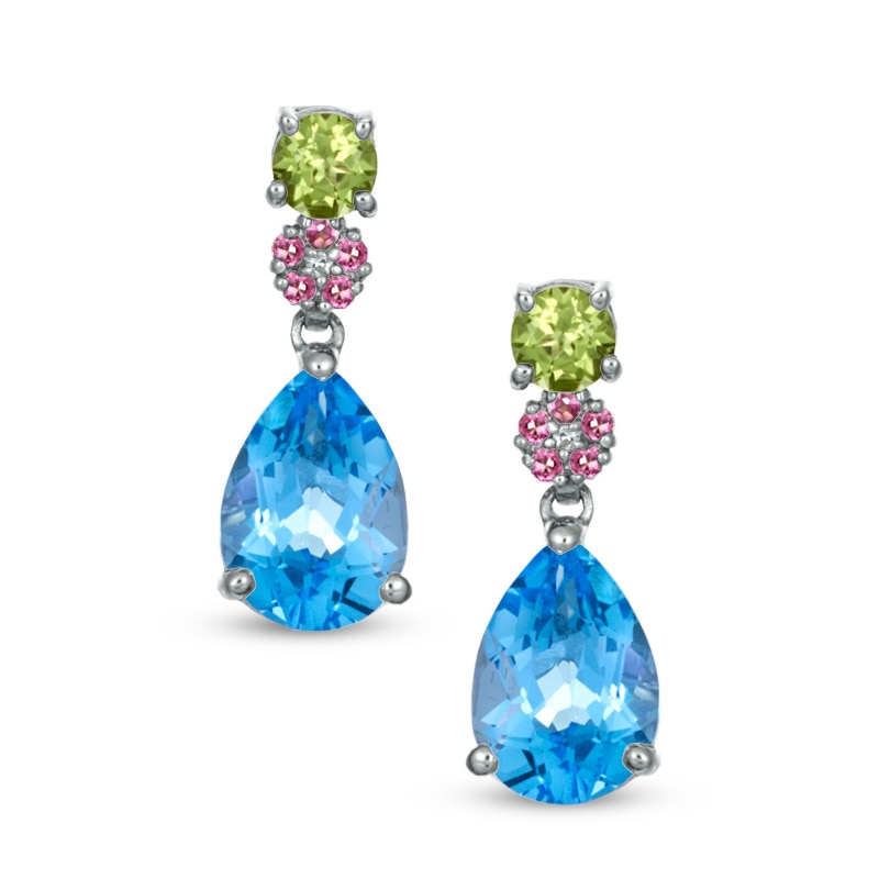 Multi-Gemstone and Lab-Created White Sapphire Drop Earrings in Sterling Silver|Peoples Jewellers