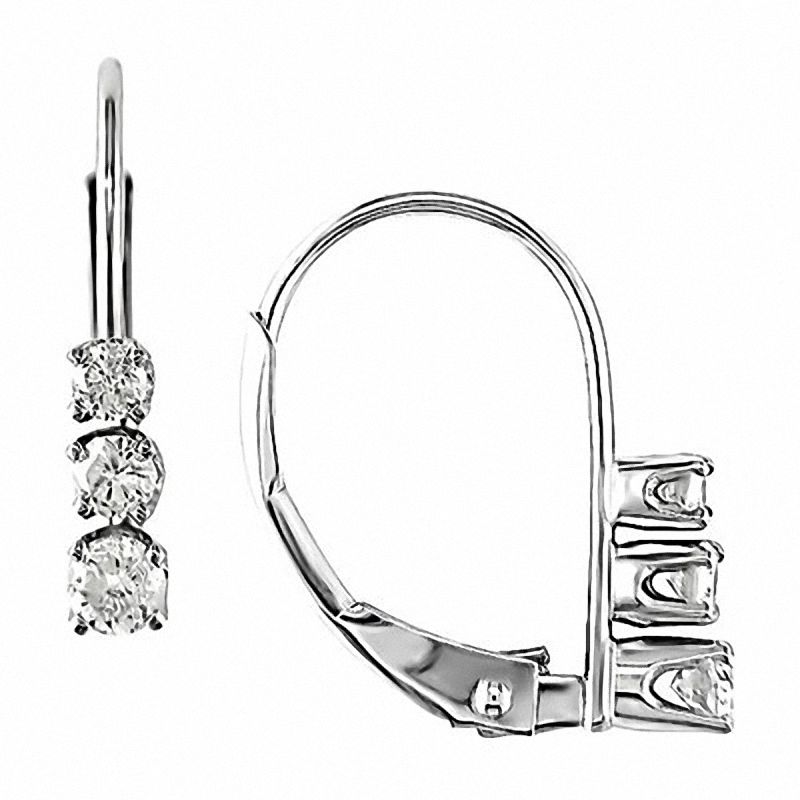 0.24 CT. T.W. Diamond Three Stone Drop Earrings in 14K White Gold|Peoples Jewellers