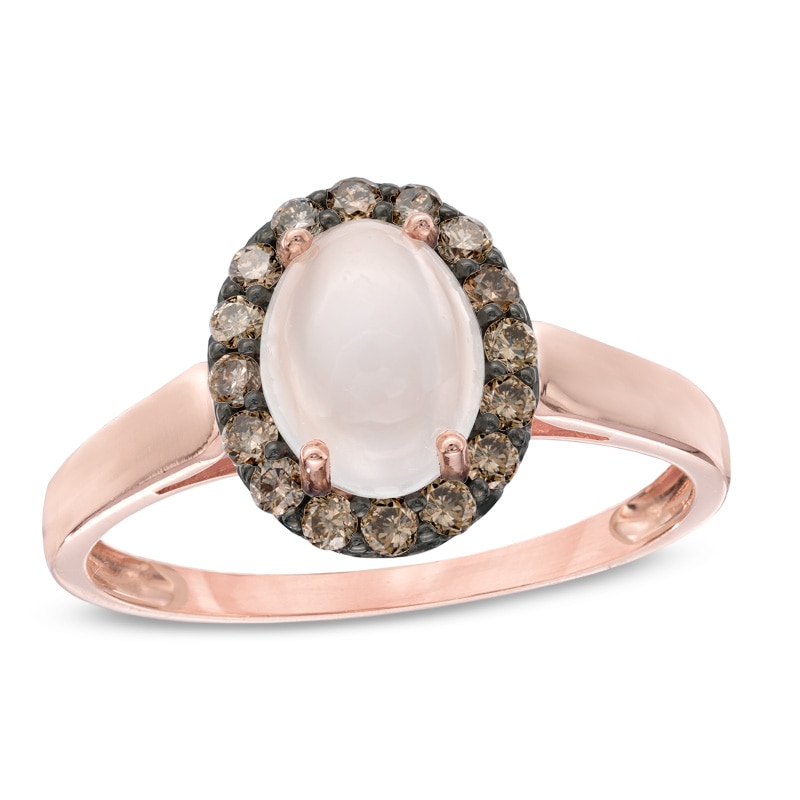 Oval Moonstone and 0.24 CT. T.W. Enhanced Champagne Diamond Ring in 10K Rose Gold