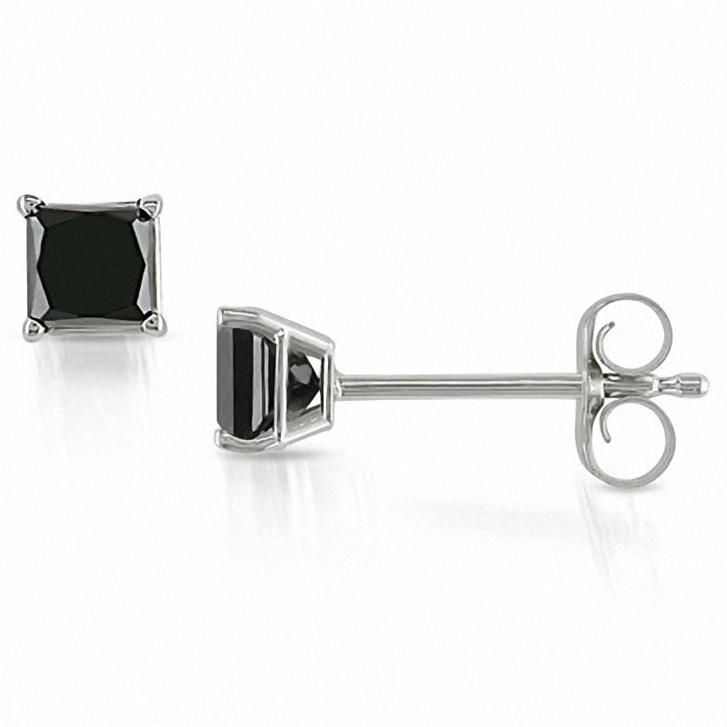 CT. T.W. Princess-Cut Black Diamond Solitaire Stud Earrings in 10K White Gold|Peoples Jewellers