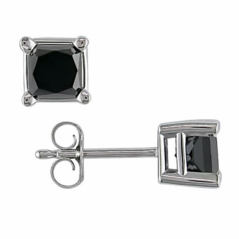 Princess cut black deals diamond stud earrings