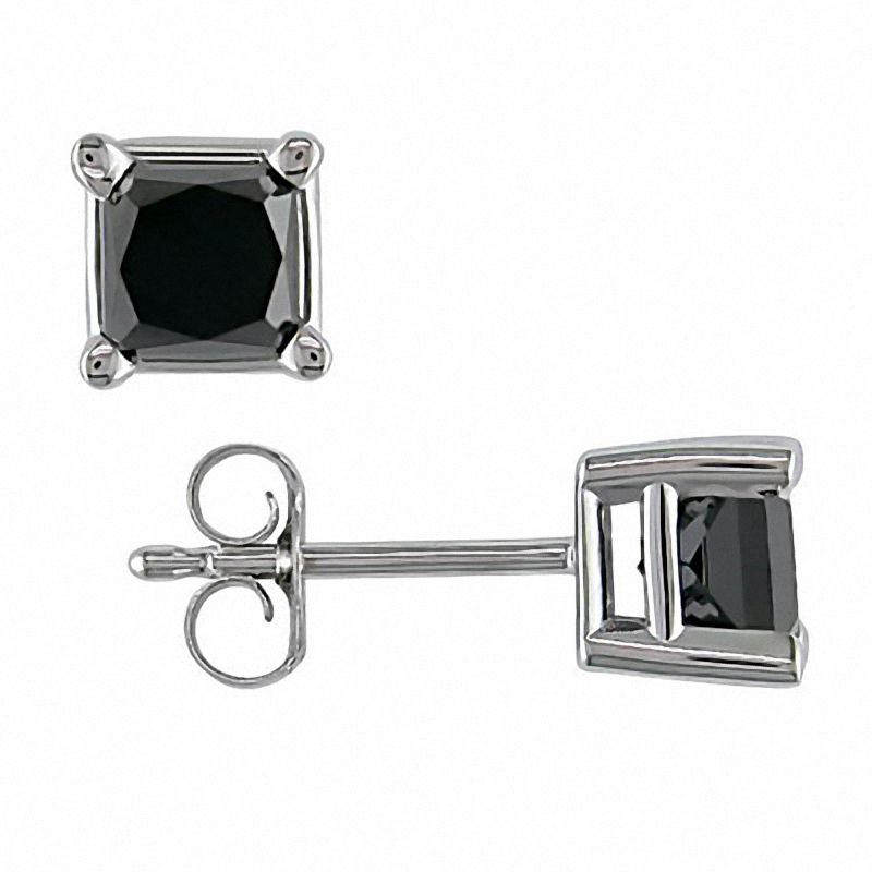 2.00 CT. T.W. Princess-Cut Black Diamond Solitaire Stud Earrings in 10K White Gold