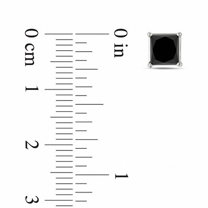 Main Image 2 of 2.00 CT. T.W. Princess-Cut Black Diamond Solitaire Stud Earrings in 10K White Gold