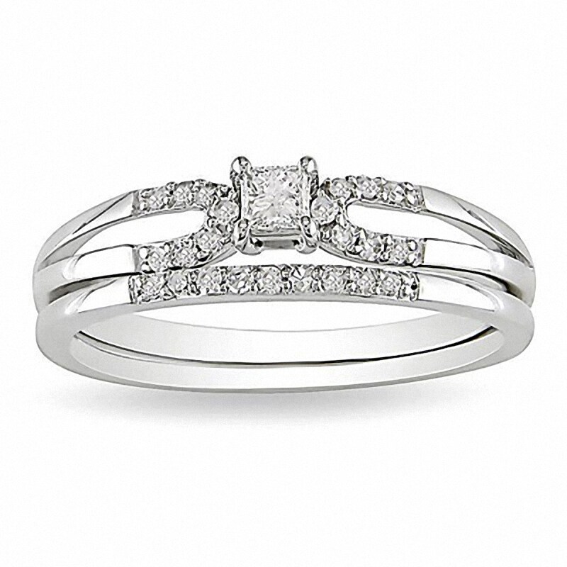 0.20 CT. T.W. Princess-Cut Diamond Bridal Set in 10K White Gold