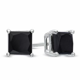 1.00 CT. T.W. Princess-Cut Black Diamond Solitaire Stud Earrings in 10K White Gold