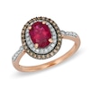 Thumbnail Image 0 of Oval Rubellite and 0.22 CT. T.W. Enhanced Champagne and White Diamond Frame Ring in 10K Rose Gold