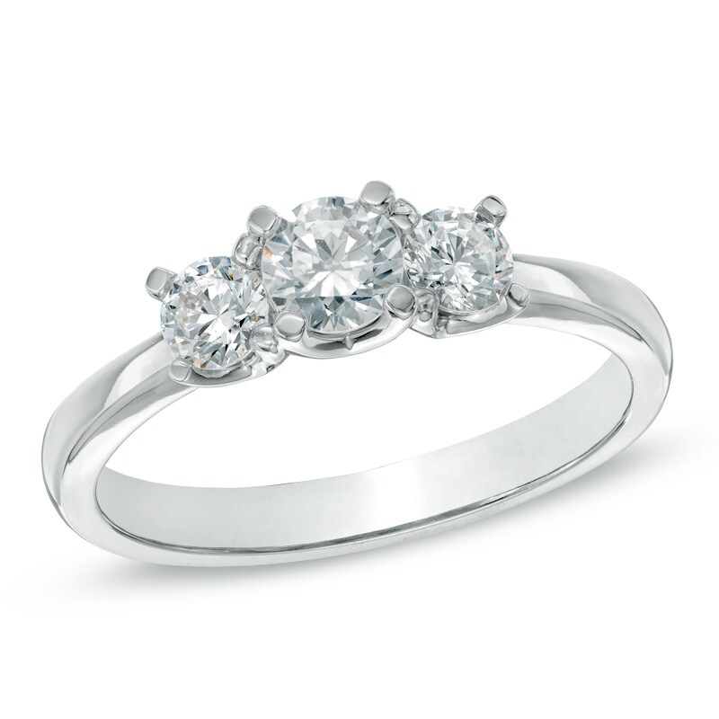 Main Image 1 of 0.60 CT. T.W. Certified Canadian Diamond Three Stone Engagement Ring in 14K White Gold (I/I2)