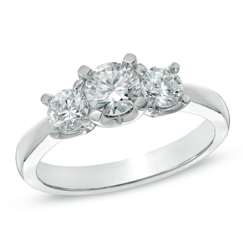 1.00 CT. T.W. Certified Canadian Diamond Three Stone Engagement Ring in 14K White Gold (I/I2)