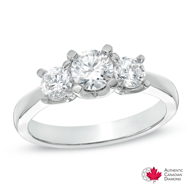 Main Image 1 of 2.00 CT. T.W. Certified Canadian Diamond Three Stone Engagement Ring in 14K White Gold (I/I2)