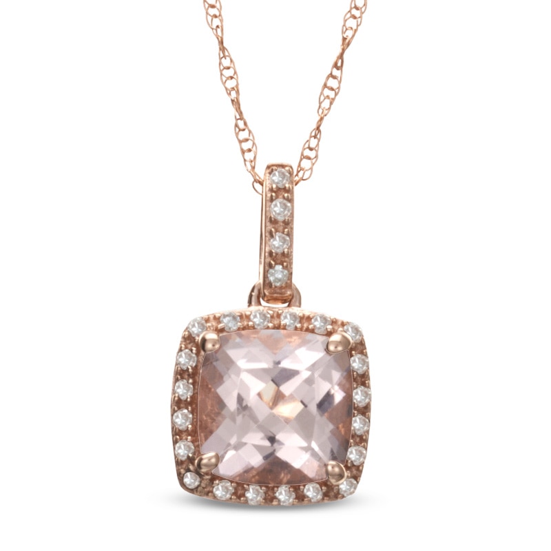 7.0mm Cushion-Cut Morganite and Diamond Accent Frame Pendant in 10K Rose Gold