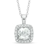 7.0mm Cushion-Cut Lab-Created White Sapphire Frame Pendant in Sterling Silver