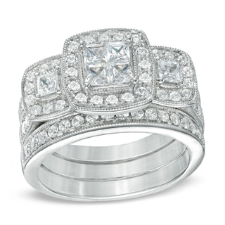 1.50 CT. T.W. Princess-Cut Quad Diamond Three Piece Bridal Set in 14K White Gold