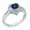 6.0mm Heart-Shaped Lab-Created Blue Sapphire and Diamond Accent Ring in Sterling Silver