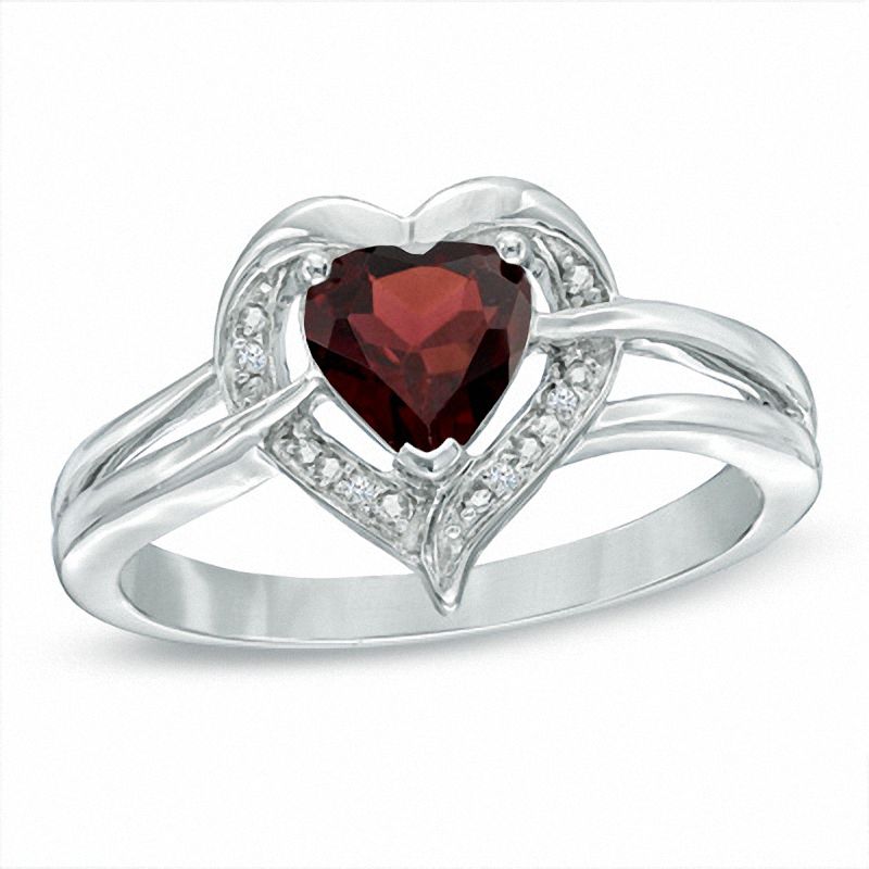 6.0mm Heart-Shaped Garnet and Diamond Accent Ring in Sterling Silver|Peoples Jewellers