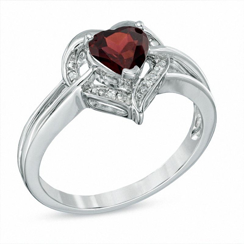 Main Image 2 of 6.0mm Heart-Shaped Garnet and Diamond Accent Ring in Sterling Silver