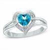 6.0mm Heart-Shaped Blue Topaz and Diamond Accent Ring in Sterling Silver