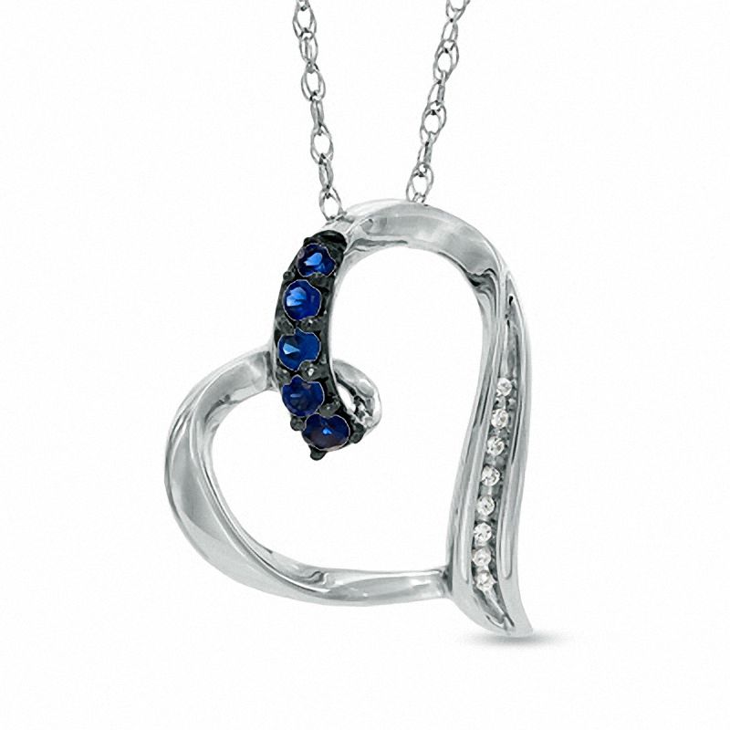 Main Image 1 of Lab-Created Blue Sapphire and Diamond Accent Looping Heart Pendant in Sterling Silver