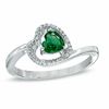 Thumbnail Image 0 of 5.0mm Sideways Heart-Shaped Lab-Created Emerald and Diamond Accent Ring in Sterling Silver