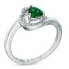 Thumbnail Image 1 of 5.0mm Sideways Heart-Shaped Lab-Created Emerald and Diamond Accent Ring in Sterling Silver