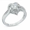 Thumbnail Image 1 of 6.0mm Heart-Shaped Lab-Created White Sapphire and Diamond Accent Ring in Sterling Silver