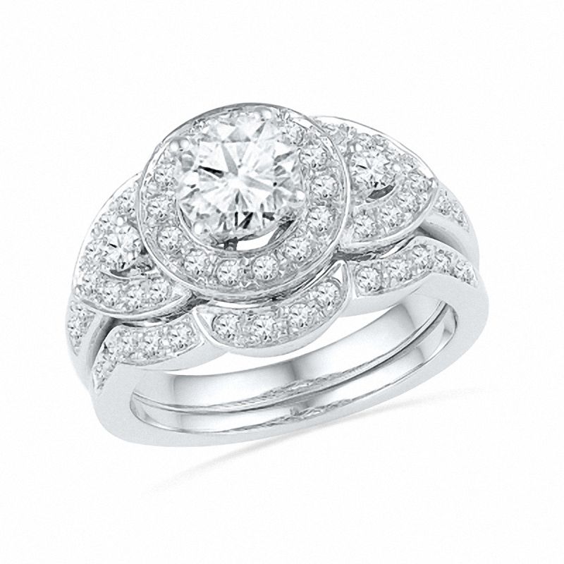 1.50 CT. T.W. Diamond Frame Three Stone Bridal Set in 14K White Gold|Peoples Jewellers