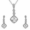 7.0mm Cushion-Cut Lab-Created White Sapphire Pendant and Earrings Set in Sterling Silver