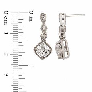 7.0mm Cushion-Cut Lab-Created White Sapphire Pendant and Earrings Set in Sterling Silver