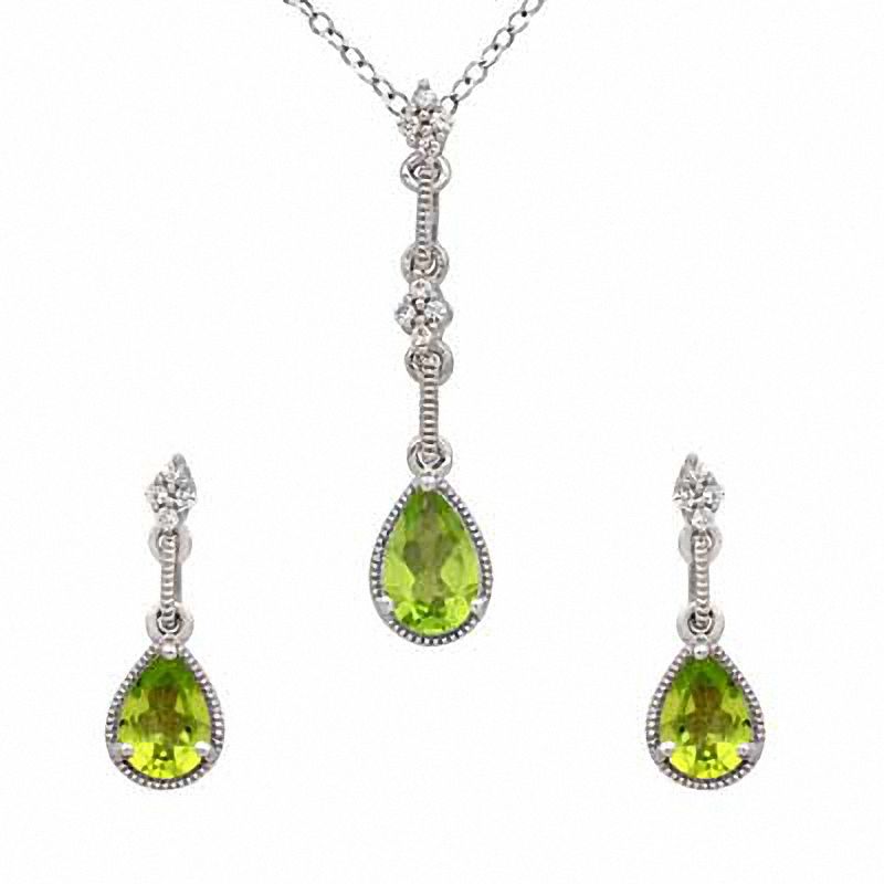 Pear-Shaped Peridot and Lab-Created White Sapphire Pendant and Earrings Set in Sterling Silver|Peoples Jewellers