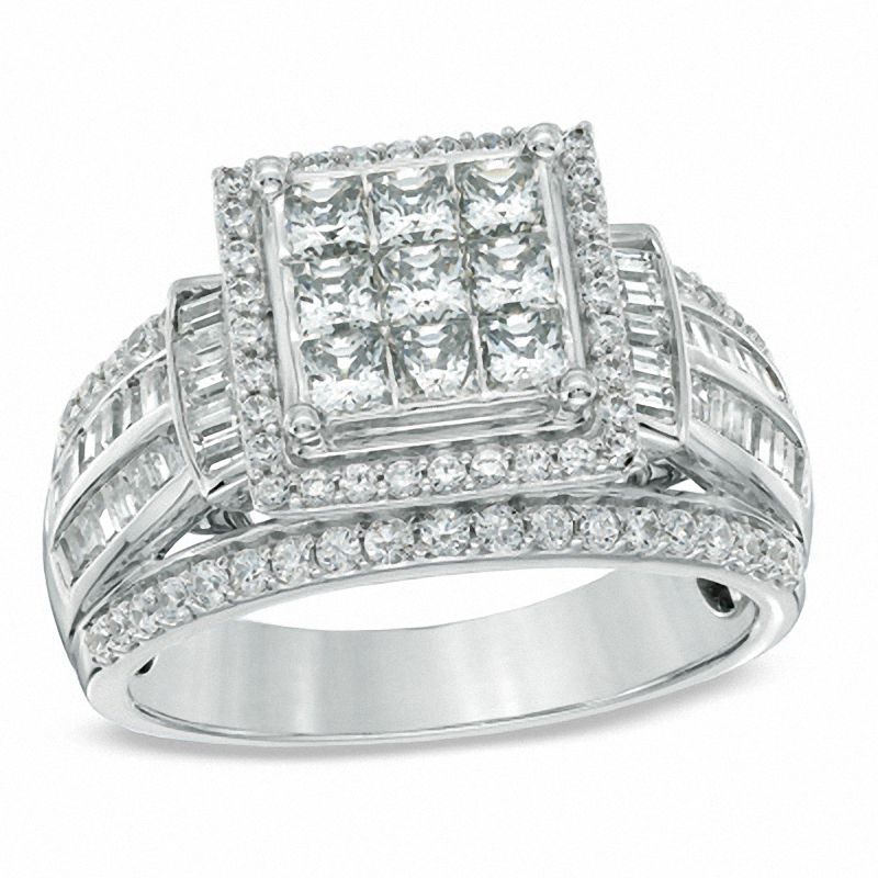 1.25 CT. T.W. Princess-Cut Composite Diamond Frame Engagement Ring in 10K White Gold