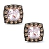 Thumbnail Image 1 of 4.0mm Cushion-Cut Morganite and 0.16 CT. T.W. Enhanced Champagne Diamond Stud Earrings in 10K Rose Gold