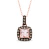 Thumbnail Image 1 of 5.0mm Cushion-Cut Morganite and 0.13 CT. T.W. Enhanced Champagne Diamond Pendant in 10K Rose Gold