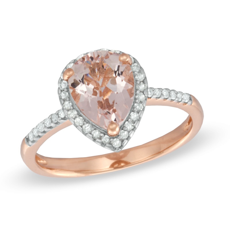Pear-Shaped Morganite and 0.11 CT. T.W. Diamond Frame Ring in 10K Rose Gold