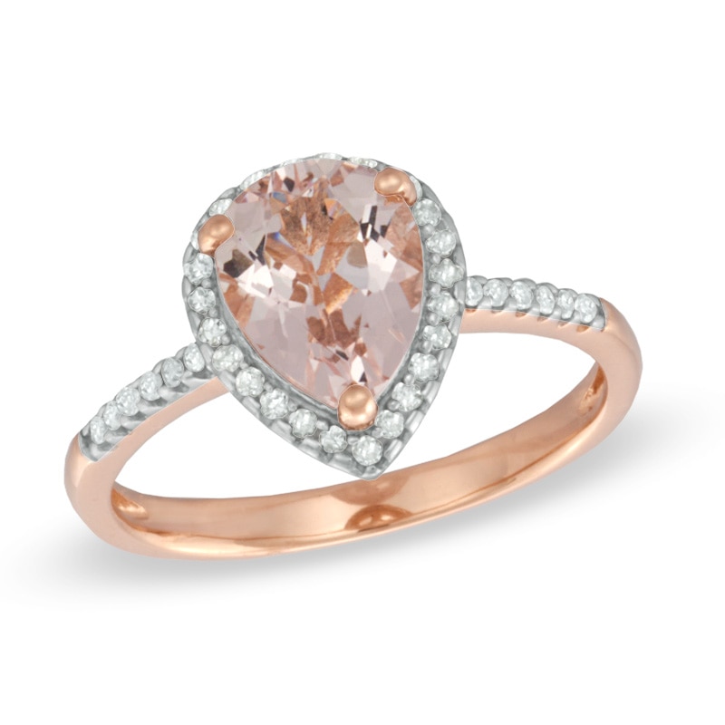Main Image 1 of Pear-Shaped Morganite and 0.11 CT. T.W. Diamond Frame Ring in 10K Rose Gold